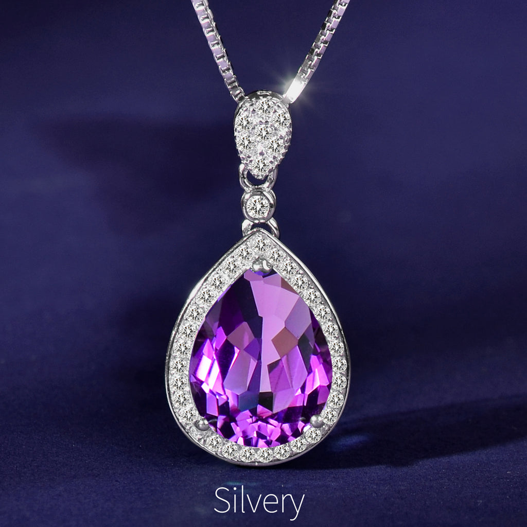 925 Sterling Silver Natural Amethyst Pendant Necklace for Women | Pear Cut Gemstone Halo Necklace | Elegant Gift for Her
