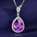 925 Sterling Silver Natural Amethyst Pendant Necklace for Women | Pear Cut Gemstone Halo Necklace | Elegant Gift for Her