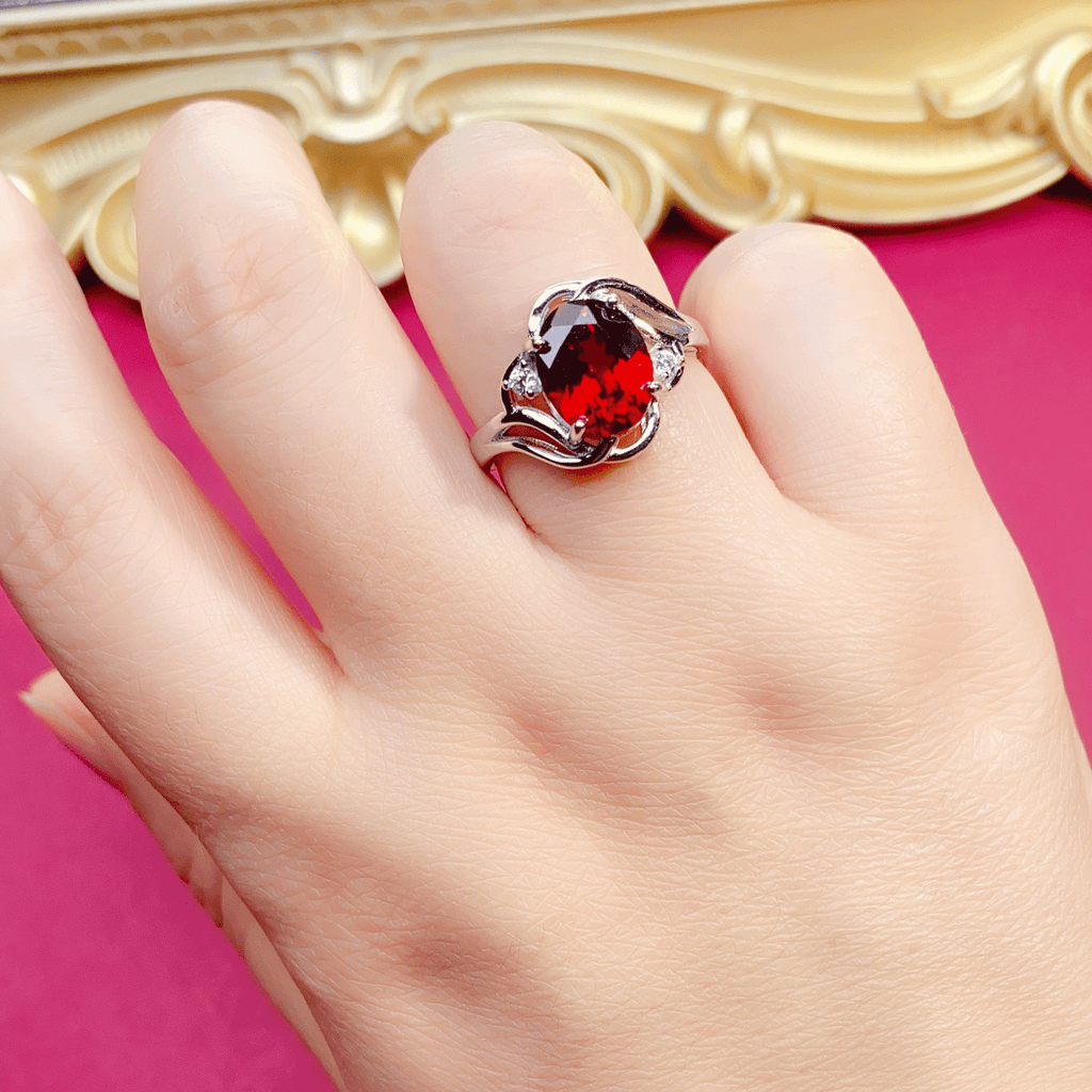 Natural Garnet S925 Sterling Silver Ring for Women | Wave Twist Adjustable Red Gemstone Ring | Elegant Mother's Day, Valentine's, Christmas Jewelry Gift for Her