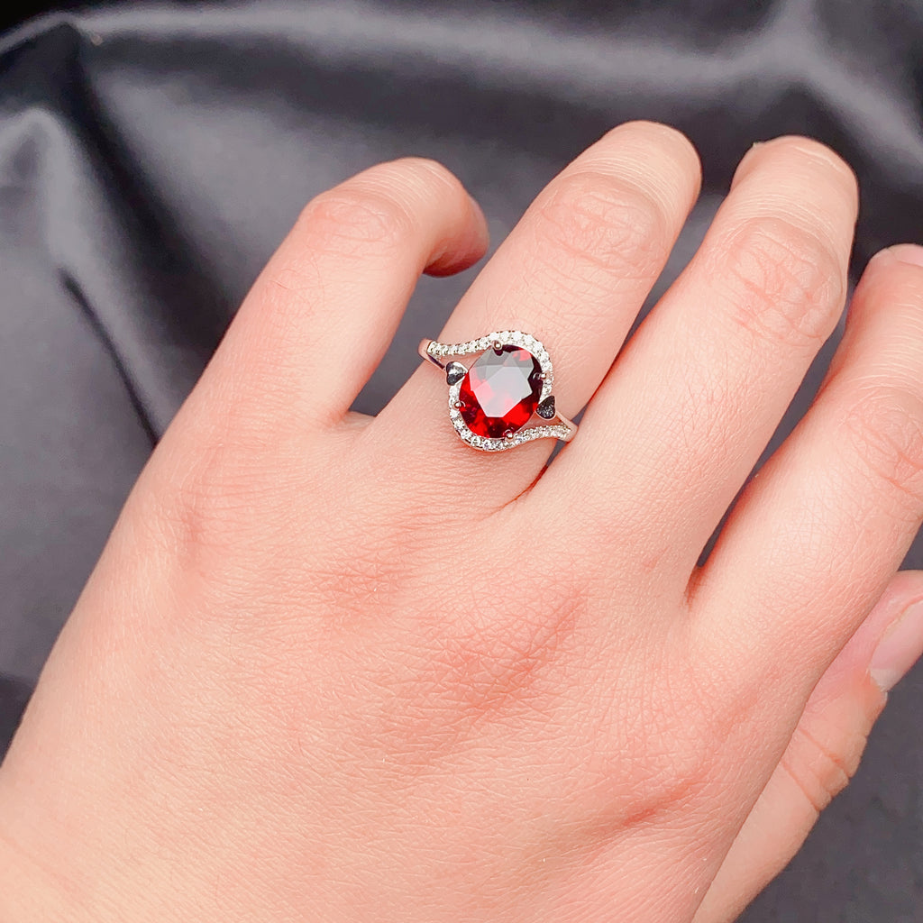 Natural Garnet S925 Sterling Silver Ring for Women | Adjustable Elegant Red Gemstone Ring | Luxurious Christmas Valentine's Mother's Day Birthday Jewelry Gift for Her