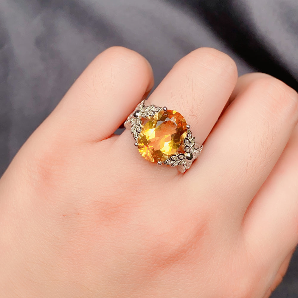 Luxury 925 Sterling Silver Natural Citrine Ring for Women | Adjustable Open Ring with 10×14 mm Oval Gemstone | Elegant Jewelry Gift for Her