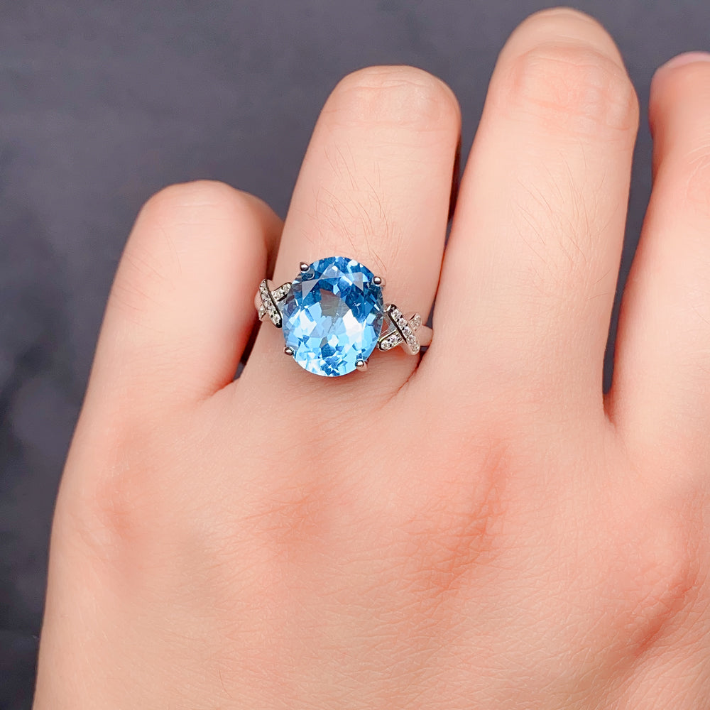 S925 Sterling Silver Natural Topaz Ring for Women | Adjustable Elegant Blue Gemstone Luxury Rings | Valentine's Mother's Day Birthday Jewelry Gift