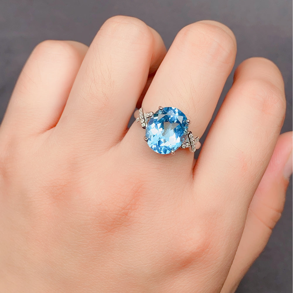 S925 Sterling Silver Natural Topaz Ring for Women | Adjustable Elegant Blue Gemstone Luxury Rings | Valentine's Mother's Day Birthday Jewelry Gift