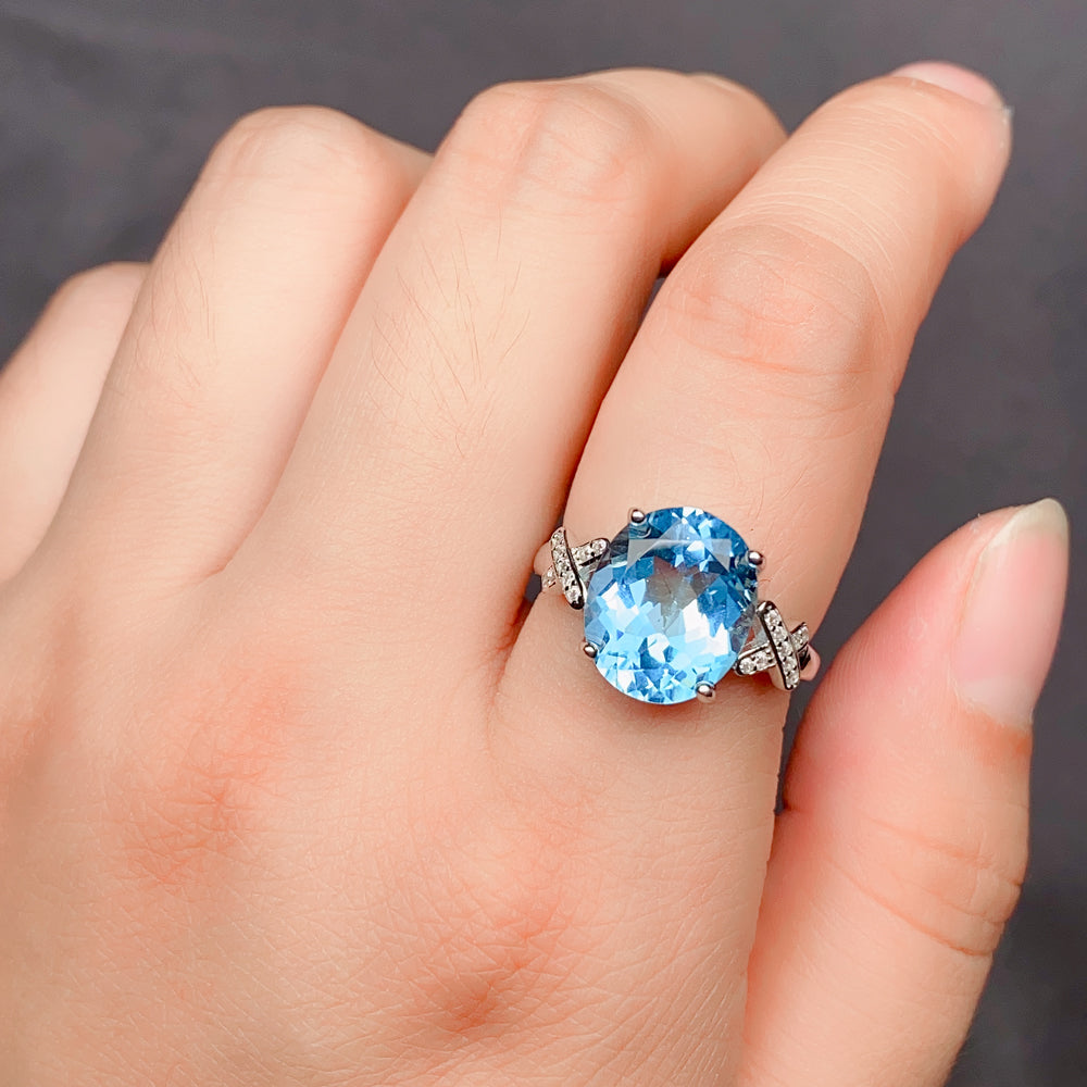 S925 Sterling Silver Natural Topaz Ring for Women | Adjustable Elegant Blue Gemstone Luxury Rings | Valentine's Mother's Day Birthday Jewelry Gift