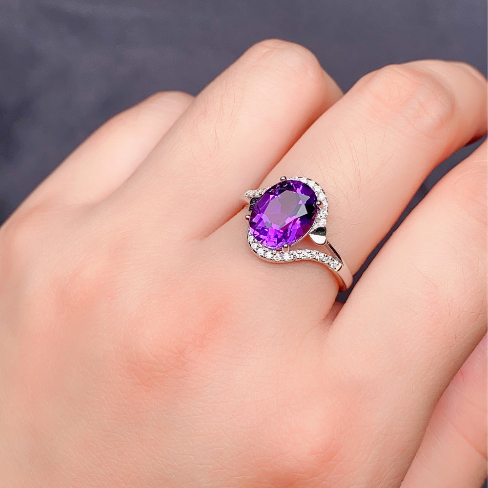 Elegant Natural Amethyst Ring in 925 Sterling Silver – Luxury Adjustable Gemstone Ring, Perfect Gift for Valentine’s, Mother’s Day, Thanksgiving & Christmas