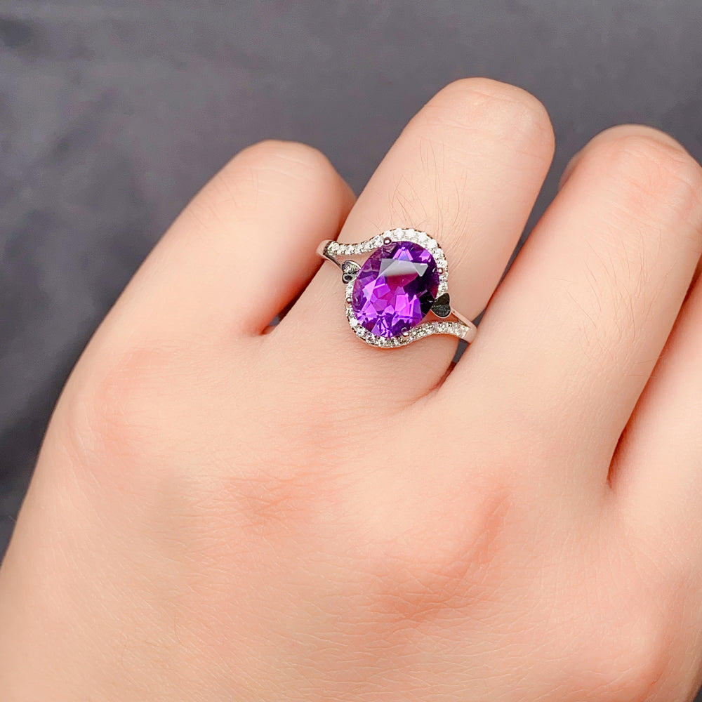 Elegant Natural Amethyst Ring in 925 Sterling Silver – Luxury Adjustable Gemstone Ring, Perfect Gift for Valentine’s, Mother’s Day, Thanksgiving & Christmas