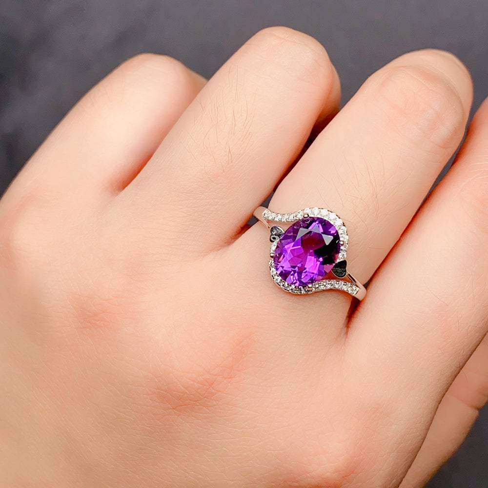 Elegant Natural Amethyst Ring in 925 Sterling Silver – Luxury Adjustable Gemstone Ring, Perfect Gift for Valentine’s, Mother’s Day, Thanksgiving & Christmas