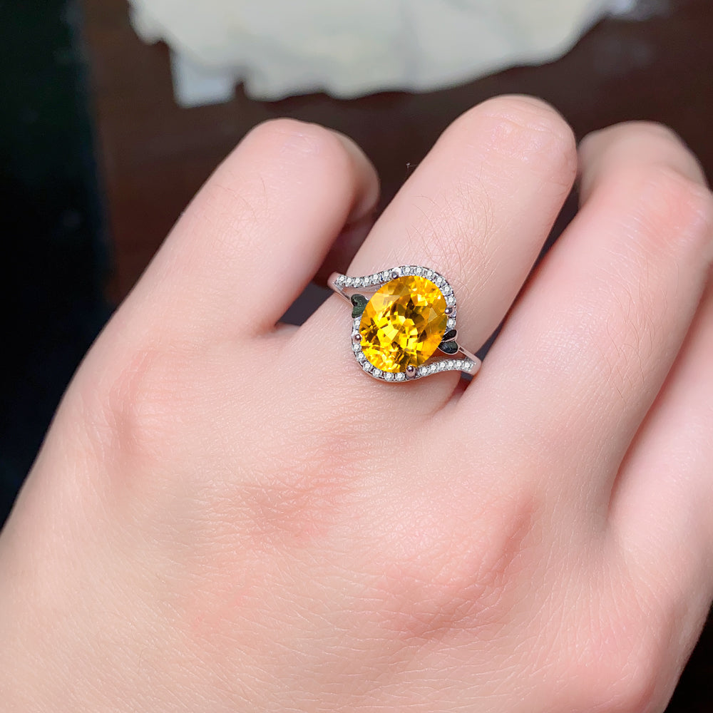 925 Sterling Silver Natural Citrine Ring for Women – Elegant Adjustable Open Ring, Luxury Gemstone Jewelry with Sophisticated Style, Perfect Gift for Valentine’s Day, Mother’s Day, Birthday, Christmas & Anniversary