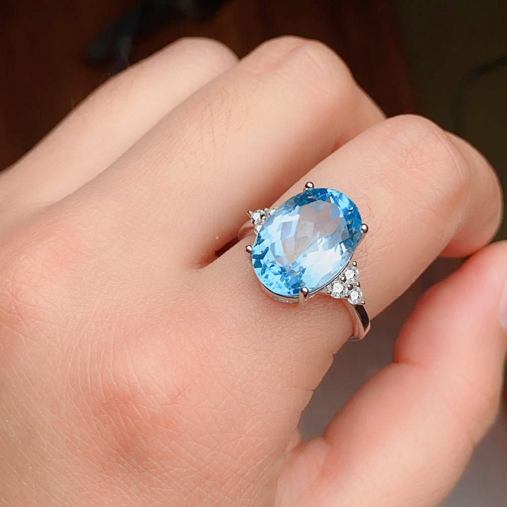S925 Sterling Silver Natural Topaz Ring for Women | 10x14mm Oval Cut Luxury Adjustable Ring, Elegant Zirconia Accent Fine Jewelry, Perfect Valentine's, Mother's Day, Birthday Gift for Her