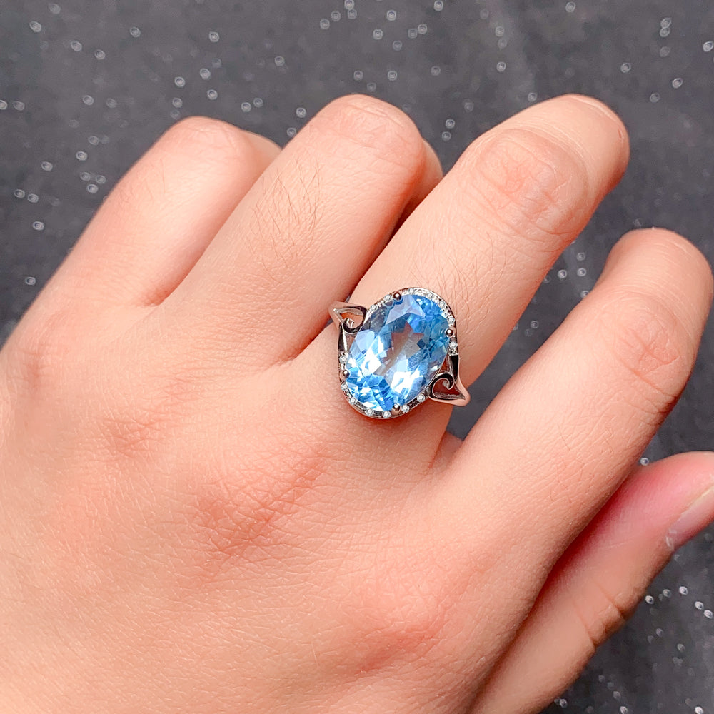 S925 Sterling Silver Natural Topaz Ring for Women | Elegant Adjustable Crystal Zirconia Luxury Ring, Romantic Valentine's, Mother's Day, Birthday Jewelry Gift for Her