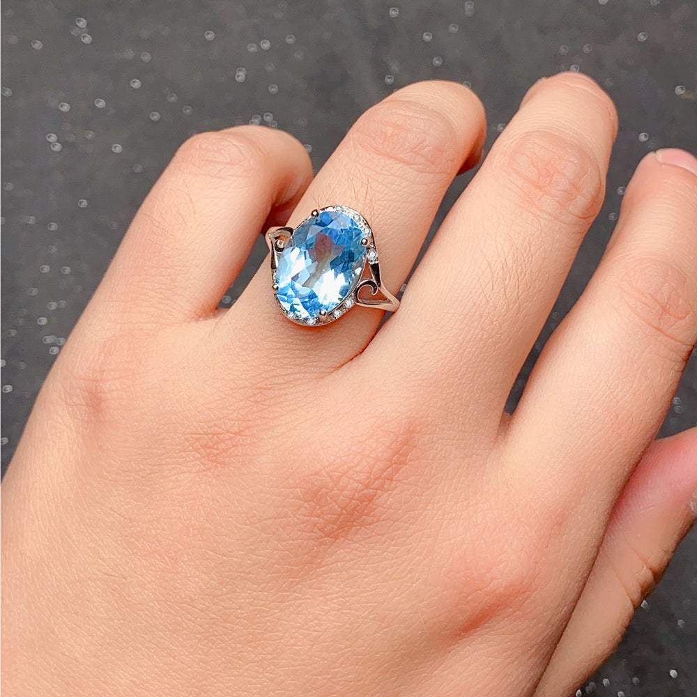 S925 Sterling Silver Natural Topaz Ring for Women | Elegant Adjustable Crystal Zirconia Luxury Ring, Romantic Valentine's, Mother's Day, Birthday Jewelry Gift for Her