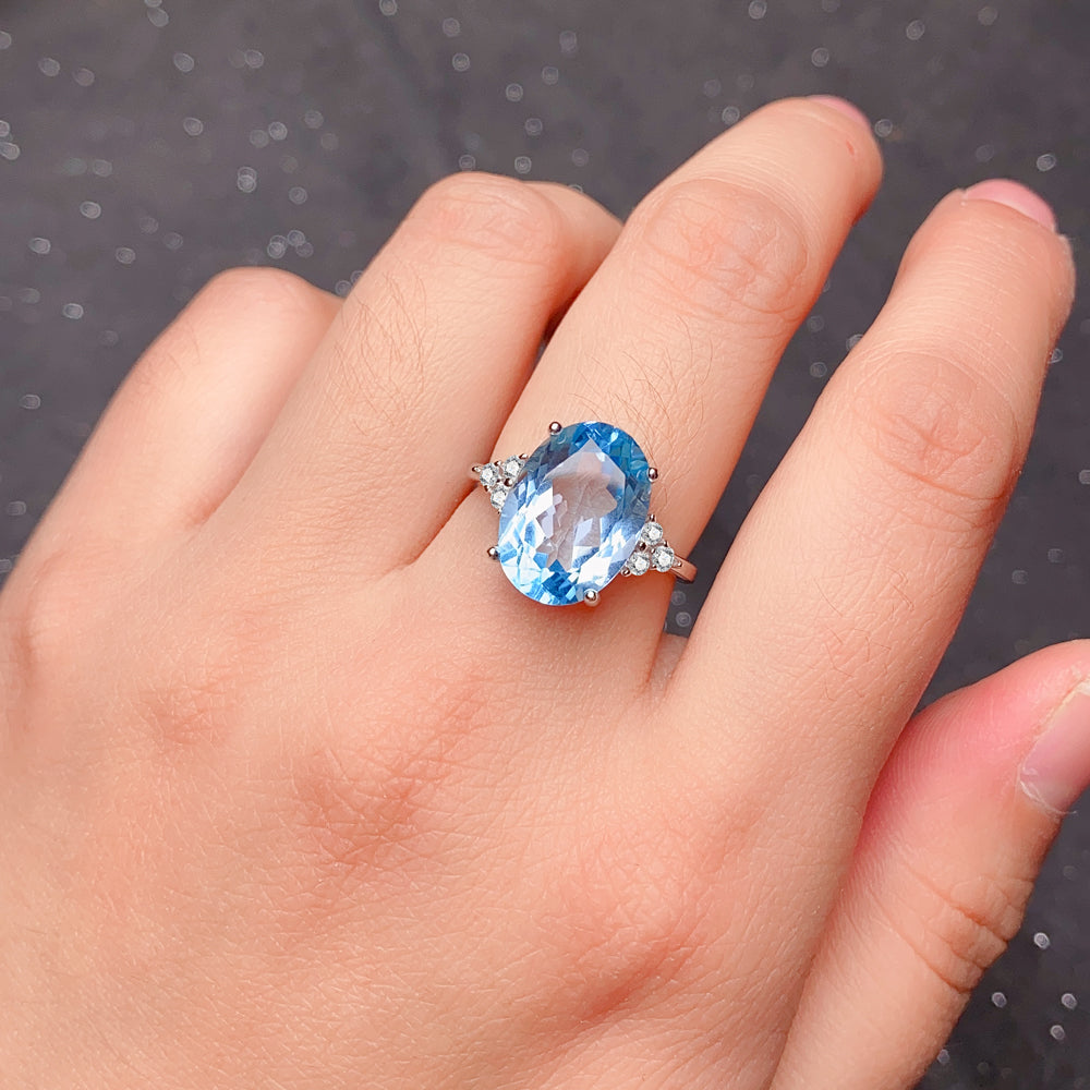 S925 Sterling Silver Natural Topaz Ring for Women | 10x14mm Oval Cut Luxury Adjustable Ring, Elegant Zirconia Accent Fine Jewelry, Perfect Valentine's, Mother's Day, Birthday Gift for Her