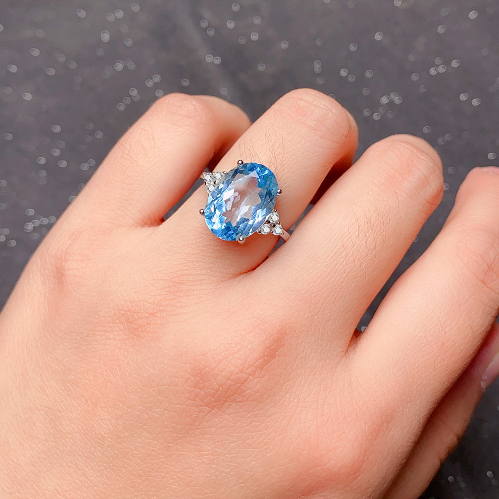 S925 Sterling Silver Natural Topaz Ring for Women | 10x14mm Oval Cut Luxury Adjustable Ring, Elegant Zirconia Accent Fine Jewelry, Perfect Valentine's, Mother's Day, Birthday Gift for Her