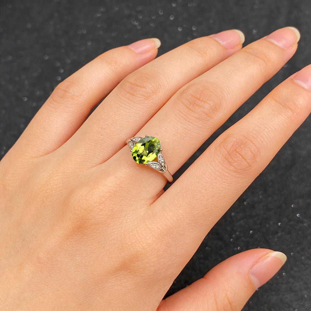 Adjustable S925 Sterling Silver Natural Peridot Ring for Women | 7x9mm Oval Cut Green Gemstone Open Band, Luxury Jewelry Gift for Valentine's, Mother's Day, Thanksgiving, Christmas