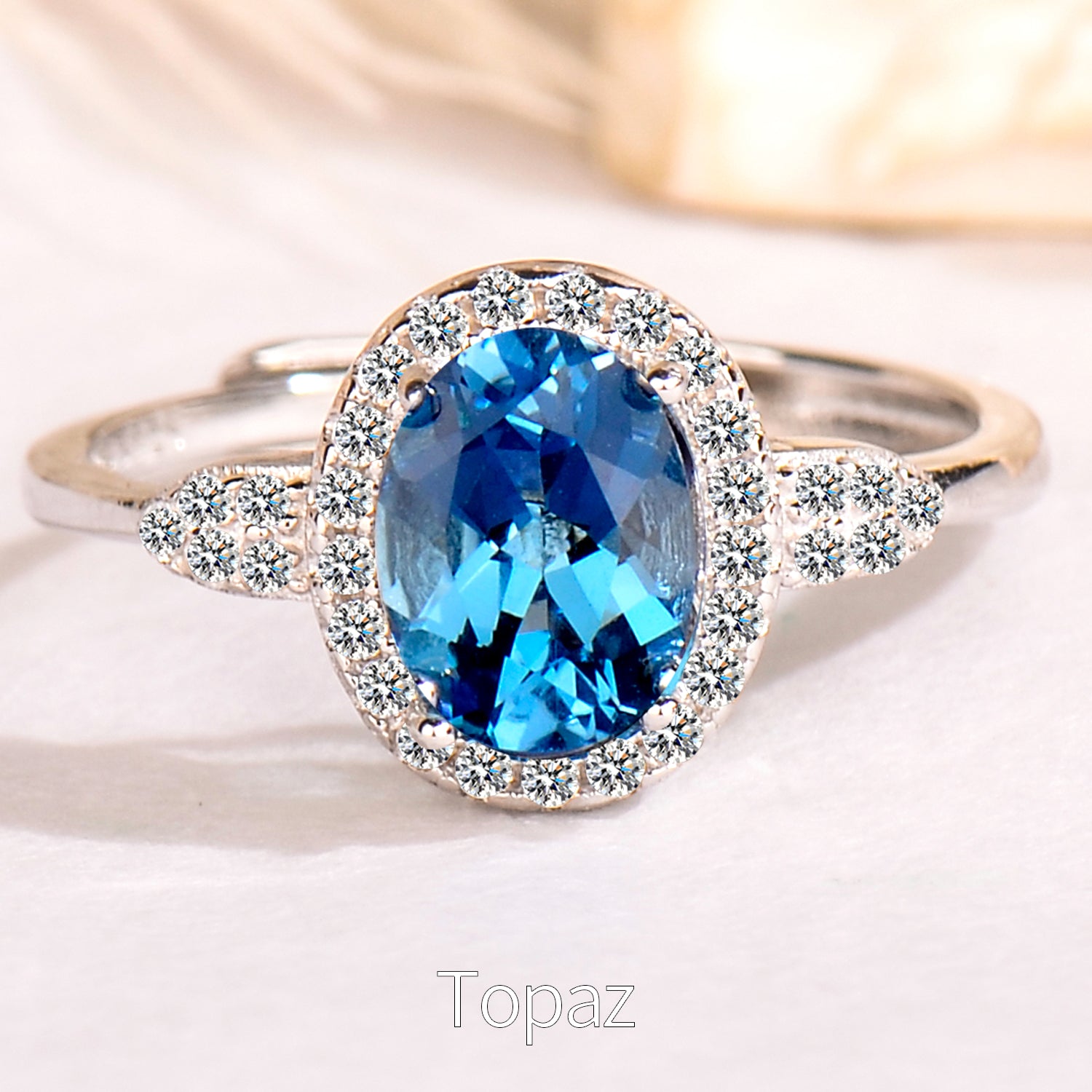 Natural Gemstone Ring 925 Sterling Silver Adjustable Halo Rings for Women - Citrine, Amethyst, Garnet, Blue Topaz | Elegant Mother's Day, Valentine's Day Jewelry Gift for Mom