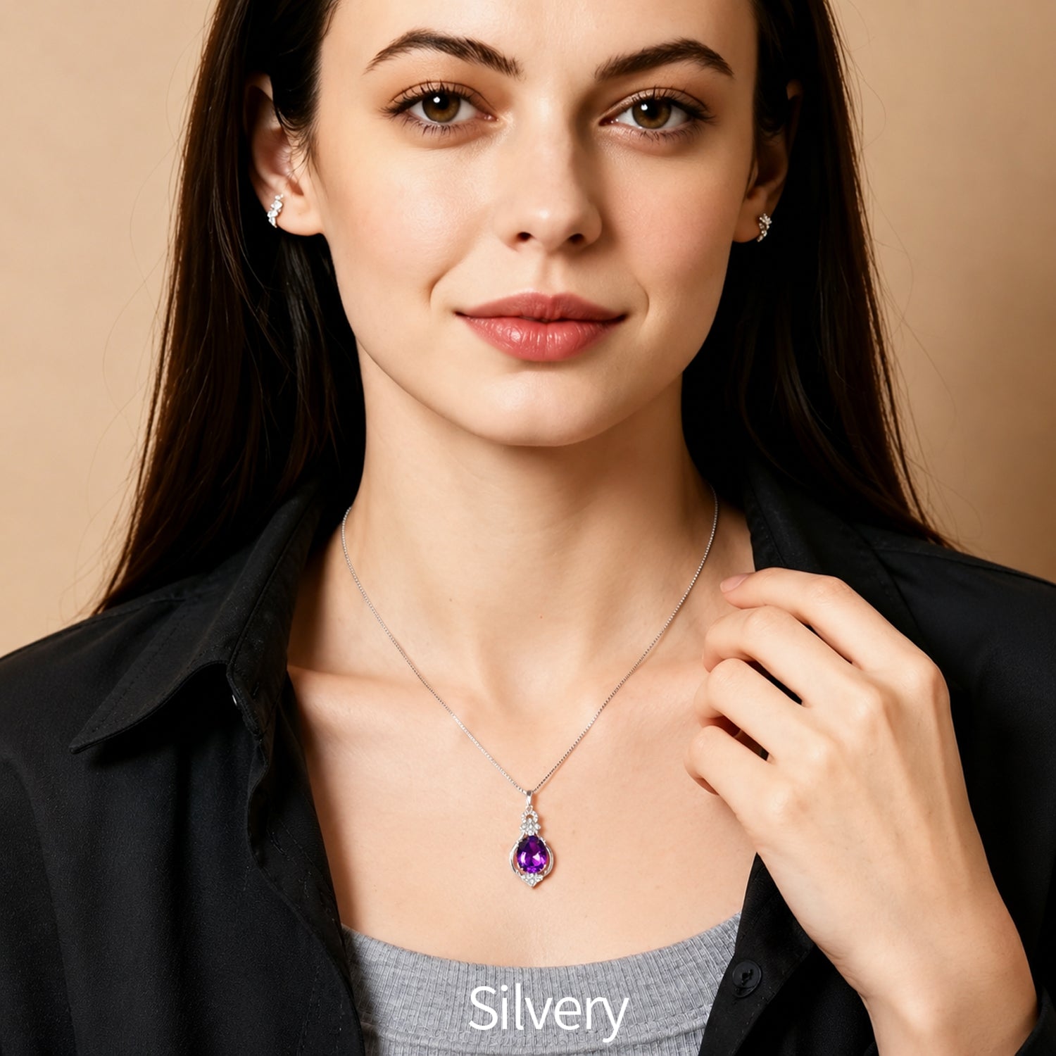 925 Sterling Silver Amethyst Pendant Necklace – Elegant Purple Gemstone Drop Necklace for Women | Rose Gold & Silver Options | Gift for Her