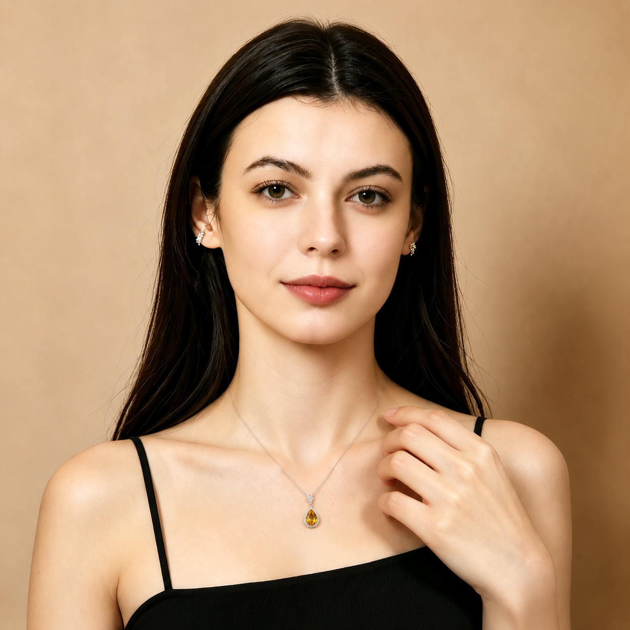 925 Sterling Silver Teardrop Citrine Pendant Necklace for Women - Elegant Yellow Crystal Halo Necklace, Rose Gold & Silver, Birthday & Holiday Gift