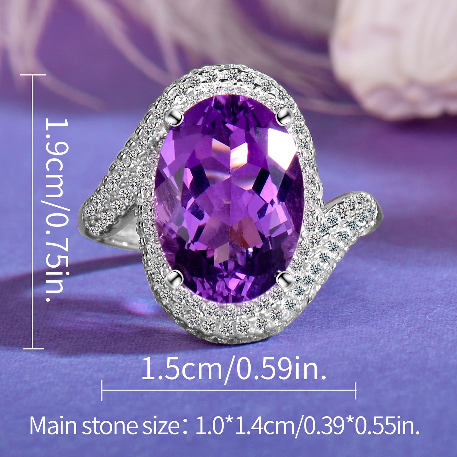 925 Sterling Silver Natural Amethyst Adjustable Ring - Perfect Anniversary & Valentine's Gift for Her