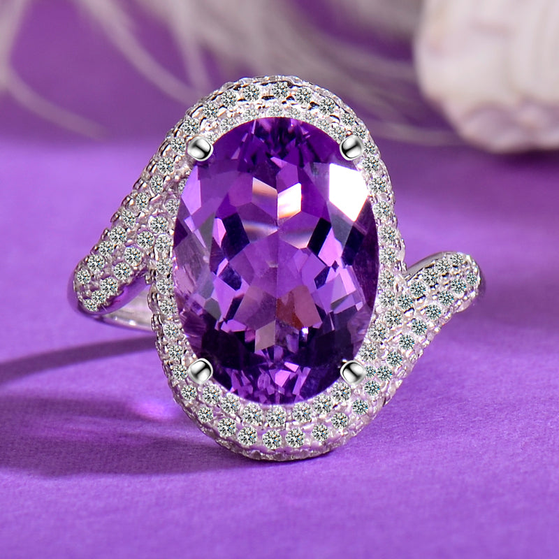 925 Sterling Silver Natural Amethyst Adjustable Ring - Perfect Anniversary & Valentine's Gift for Her