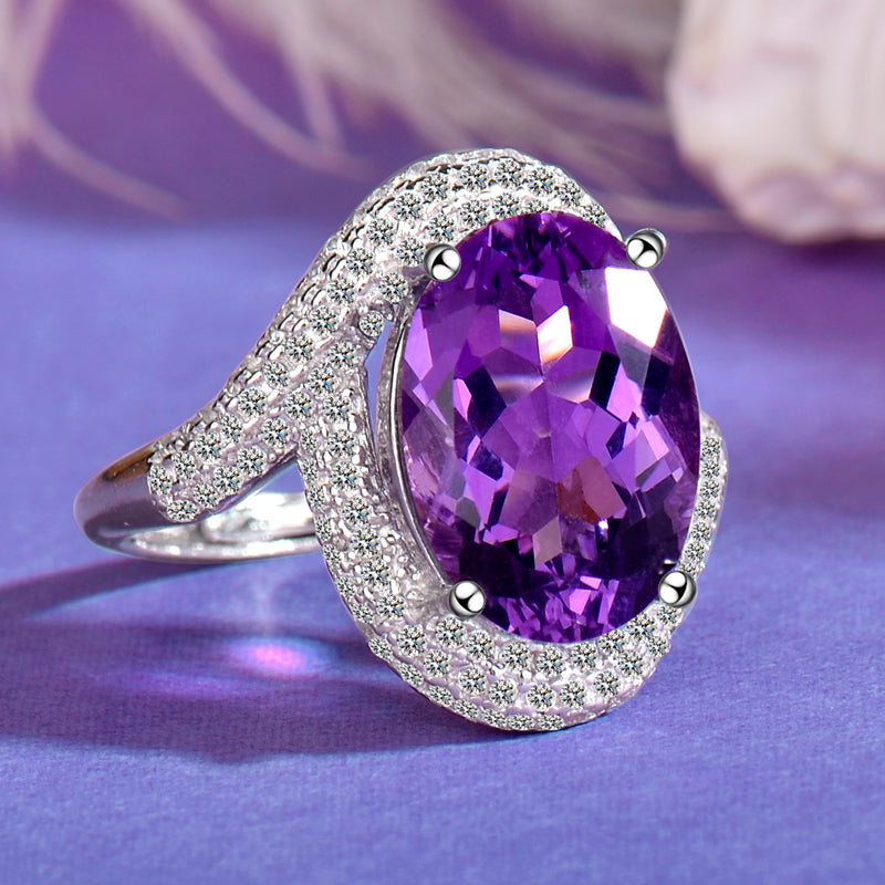 925 Sterling Silver Natural Amethyst Adjustable Ring - Perfect Anniversary & Valentine's Gift for Her
