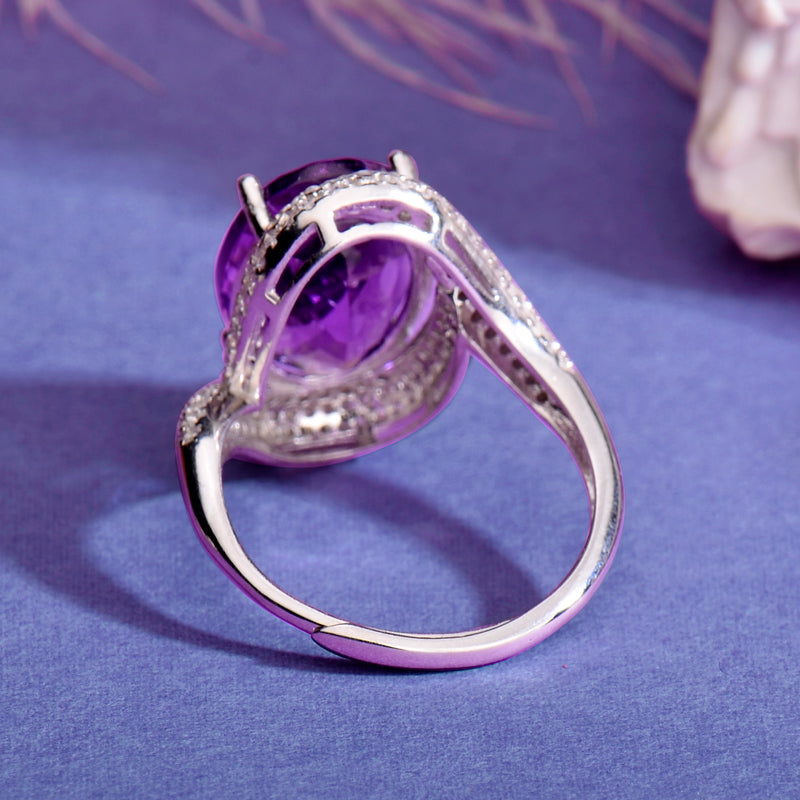 925 Sterling Silver Natural Amethyst Adjustable Ring - Perfect Anniversary & Valentine's Gift for Her