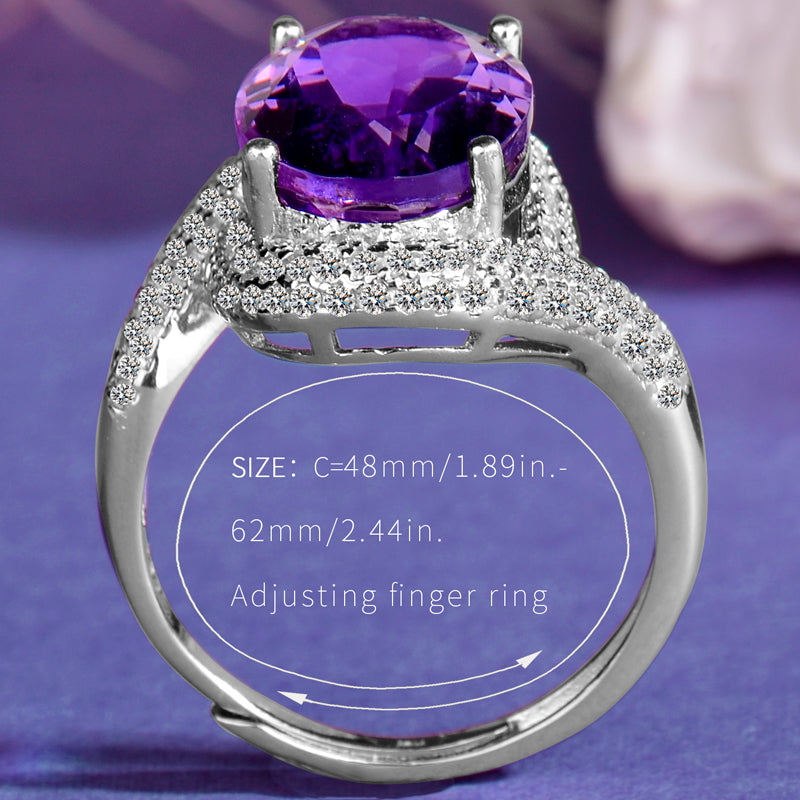 925 Sterling Silver Natural Amethyst Adjustable Ring - Perfect Anniversary & Valentine's Gift for Her