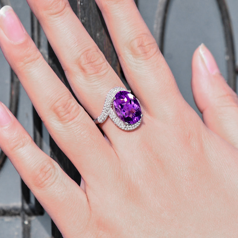 925 Sterling Silver Natural Amethyst Adjustable Ring - Perfect Anniversary & Valentine's Gift for Her