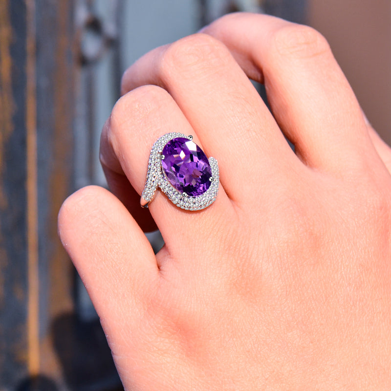 925 Sterling Silver Natural Amethyst Adjustable Ring - Perfect Anniversary & Valentine's Gift for Her