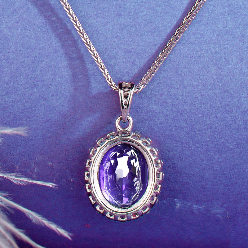 925 Sterling Silver Natural Amethyst Pendant Necklace for Women | Oval Halo Gemstone Necklace | Elegant Gift for Her