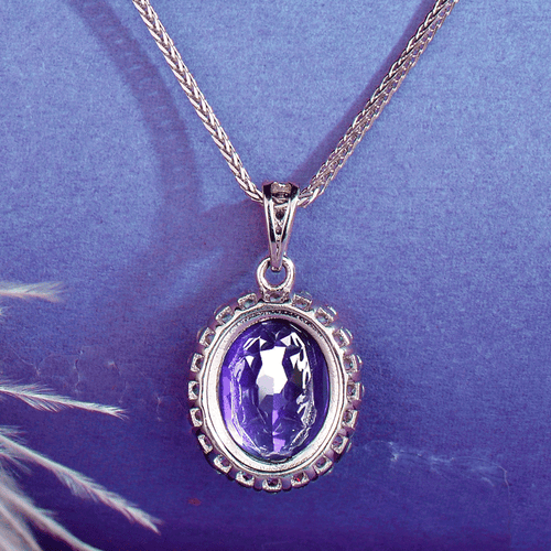 925 Sterling Silver Natural Amethyst Pendant Necklace for Women | Oval Halo Gemstone Necklace | Elegant Gift for Her