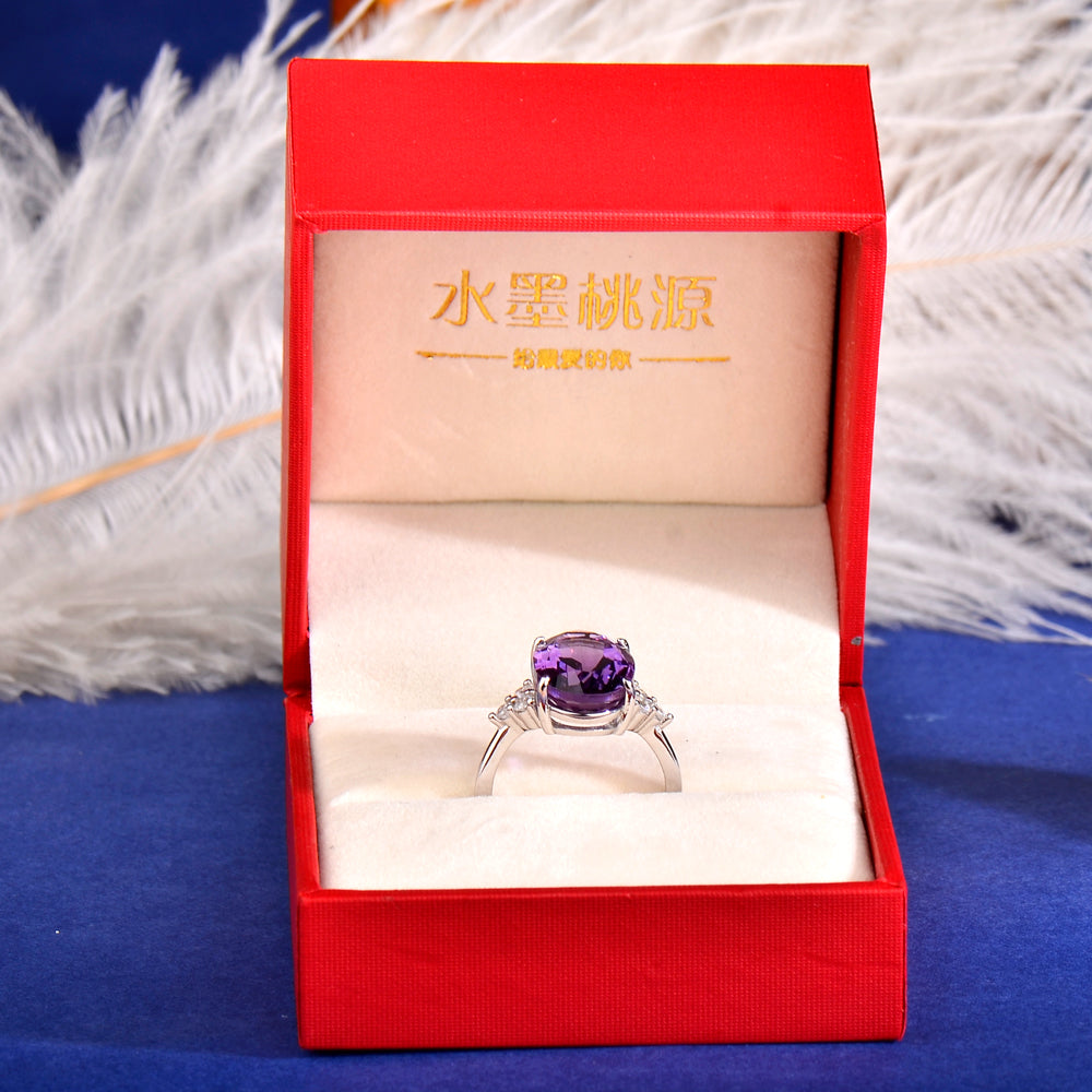 Elegant 925 Sterling Silver Natural Amethyst Ring for Women | Adjustable Purple Gemstone Ring | Luxury Minimalist Jewelry Gift for Wife, Mother, Anniversary & Valentine's Day