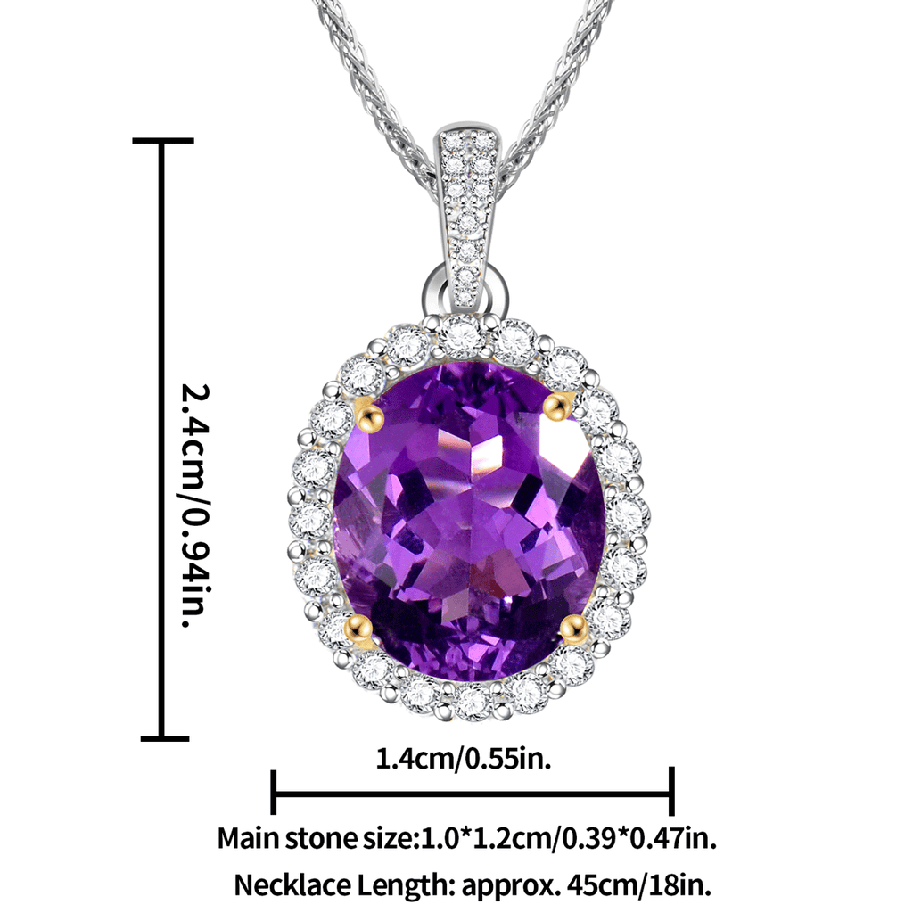 925 Sterling Silver Natural Amethyst Pendant Necklace for Women | Oval Halo Gemstone Necklace | Elegant Gift for Her