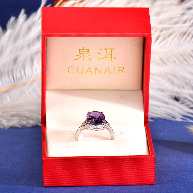 Natural Amethyst Ring for Women, 925 Sterling Silver Adjustable Gemstone Ring, Elegant Minimalist Purple Crystal Jewelry Gift for Anniversary, Birthday & Valentine's Day
