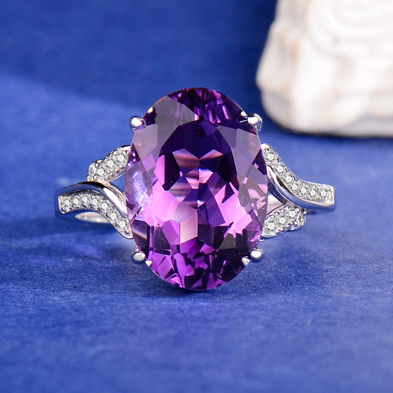 Natural Amethyst S925 Sterling Silver Ring for Women | Wave Adjustable Purple Gemstone Ring | Luxurious Christmas, Valentine's, Mother's Day Jewelry Gift for Her