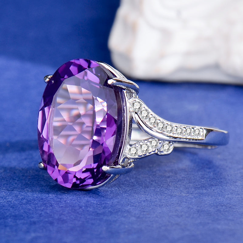 Natural Amethyst S925 Sterling Silver Ring for Women | Wave Adjustable Purple Gemstone Ring | Luxurious Christmas, Valentine's, Mother's Day Jewelry Gift for Her