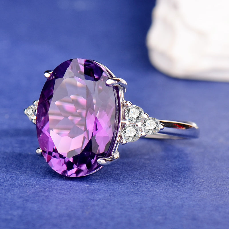 Elegant 925 Sterling Silver Natural Amethyst Ring for Women | Adjustable Purple Gemstone Ring | Luxury Minimalist Jewelry Gift for Wife, Mother, Anniversary & Valentine's Day
