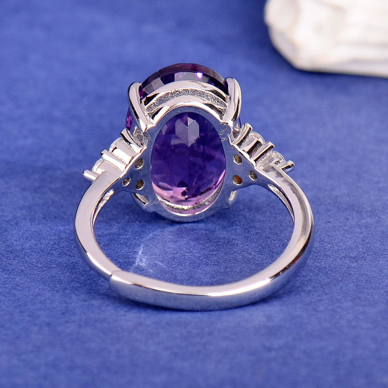 Elegant 925 Sterling Silver Natural Amethyst Ring for Women | Adjustable Purple Gemstone Ring | Luxury Minimalist Jewelry Gift for Wife, Mother, Anniversary & Valentine's Day