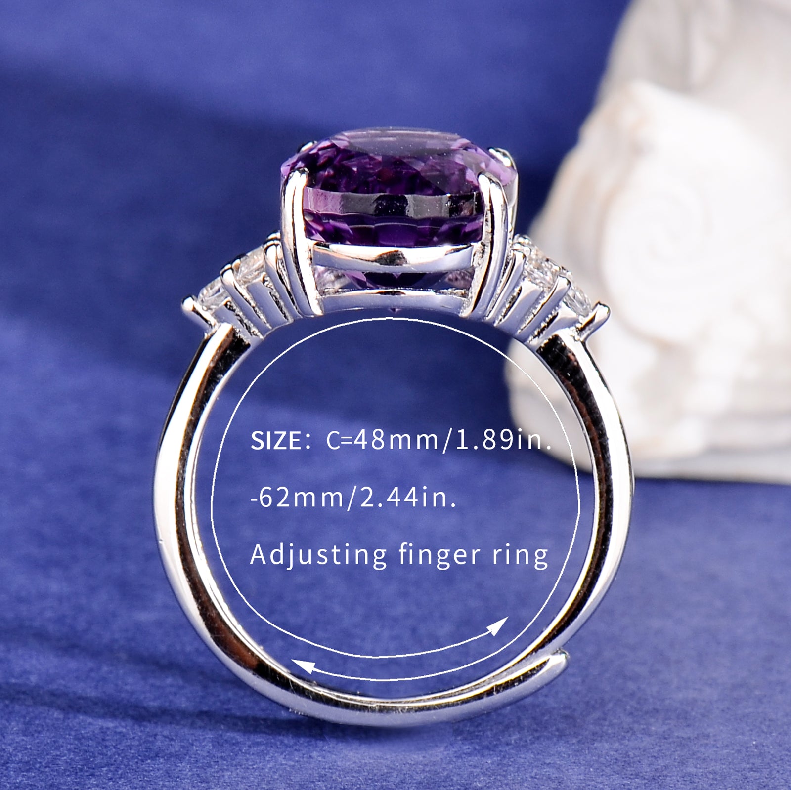 Elegant 925 Sterling Silver Natural Amethyst Ring for Women | Adjustable Purple Gemstone Ring | Luxury Minimalist Jewelry Gift for Wife, Mother, Anniversary & Valentine's Day