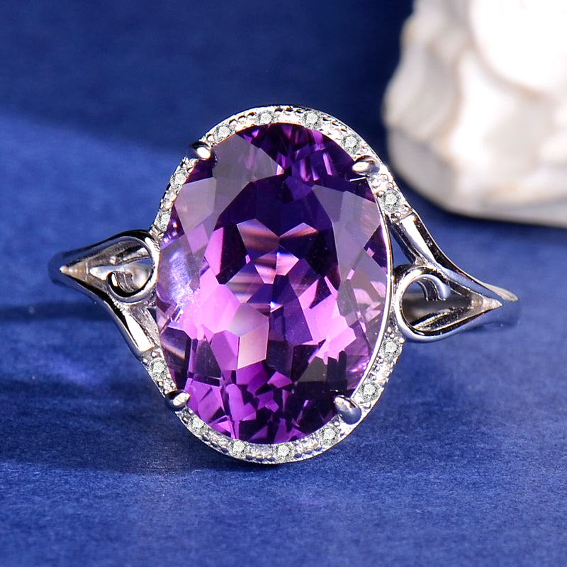 Natural Amethyst Ring for Women, 925 Sterling Silver Adjustable Gemstone Ring, Elegant Minimalist Purple Crystal Jewelry Gift for Anniversary, Birthday & Valentine's Day