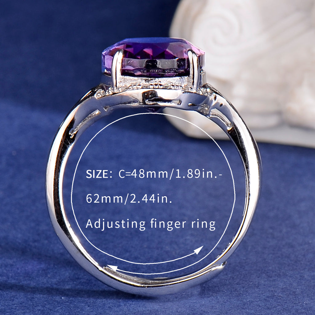 Natural Amethyst Ring for Women, 925 Sterling Silver Adjustable Gemstone Ring, Elegant Minimalist Purple Crystal Jewelry Gift for Anniversary, Birthday & Valentine's Day