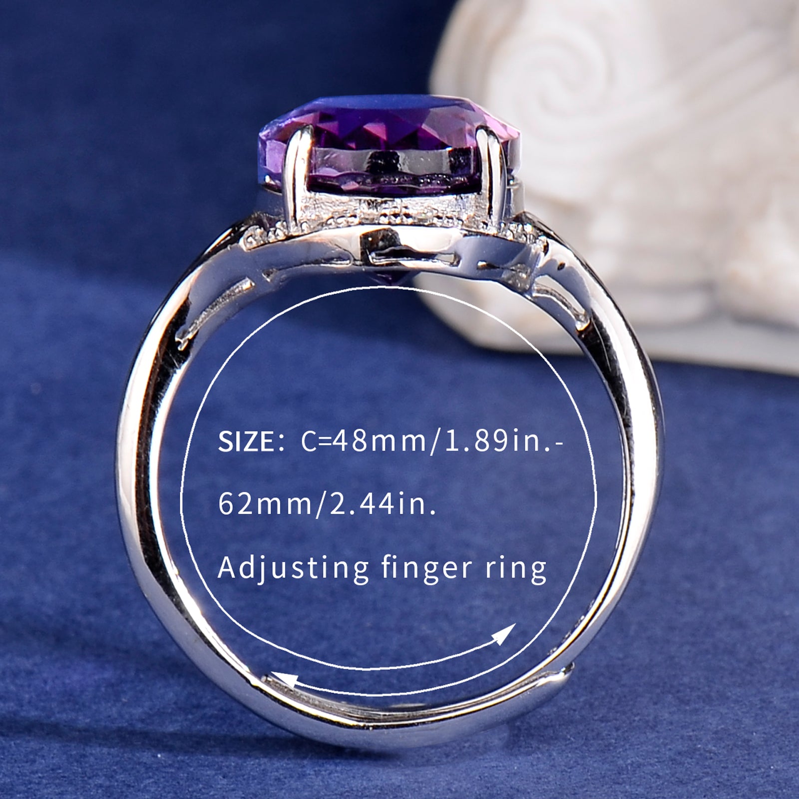 Natural Amethyst Ring for Women, 925 Sterling Silver Adjustable Gemstone Ring, Elegant Minimalist Purple Crystal Jewelry Gift for Anniversary, Birthday & Valentine's Day