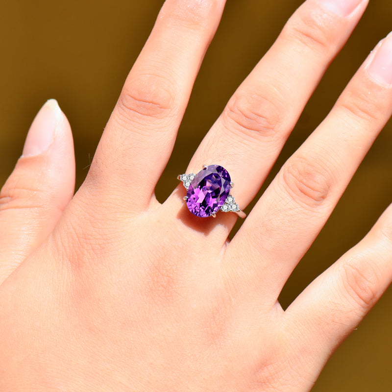 Elegant 925 Sterling Silver Natural Amethyst Ring for Women | Adjustable Purple Gemstone Ring | Luxury Minimalist Jewelry Gift for Wife, Mother, Anniversary & Valentine's Day