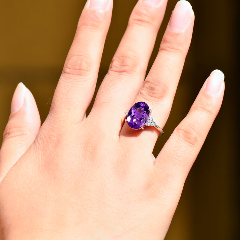 Elegant 925 Sterling Silver Natural Amethyst Ring for Women | Adjustable Purple Gemstone Ring | Luxury Minimalist Jewelry Gift for Wife, Mother, Anniversary & Valentine's Day