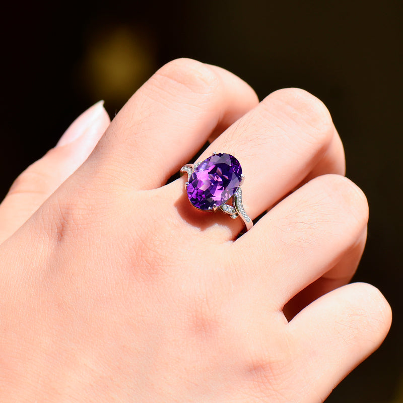 Natural Amethyst S925 Sterling Silver Ring for Women | Wave Adjustable Purple Gemstone Ring | Luxurious Christmas, Valentine's, Mother's Day Jewelry Gift for Her