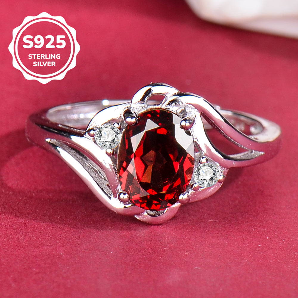 Elegant 6x8mm Oval Natural Red Garnet Ring in S925 Sterling Silver, Vintage Gemstone Jewelry Gift for Mom, Wife, Christmas & Mother's Day