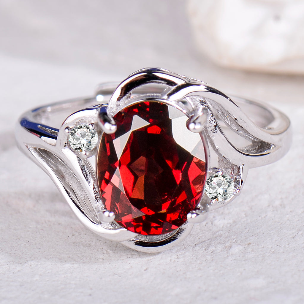 Natural Garnet S925 Sterling Silver Ring for Women | Wave Twist Adjustable Red Gemstone Ring | Elegant Mother's Day, Valentine's, Christmas Jewelry Gift for Her