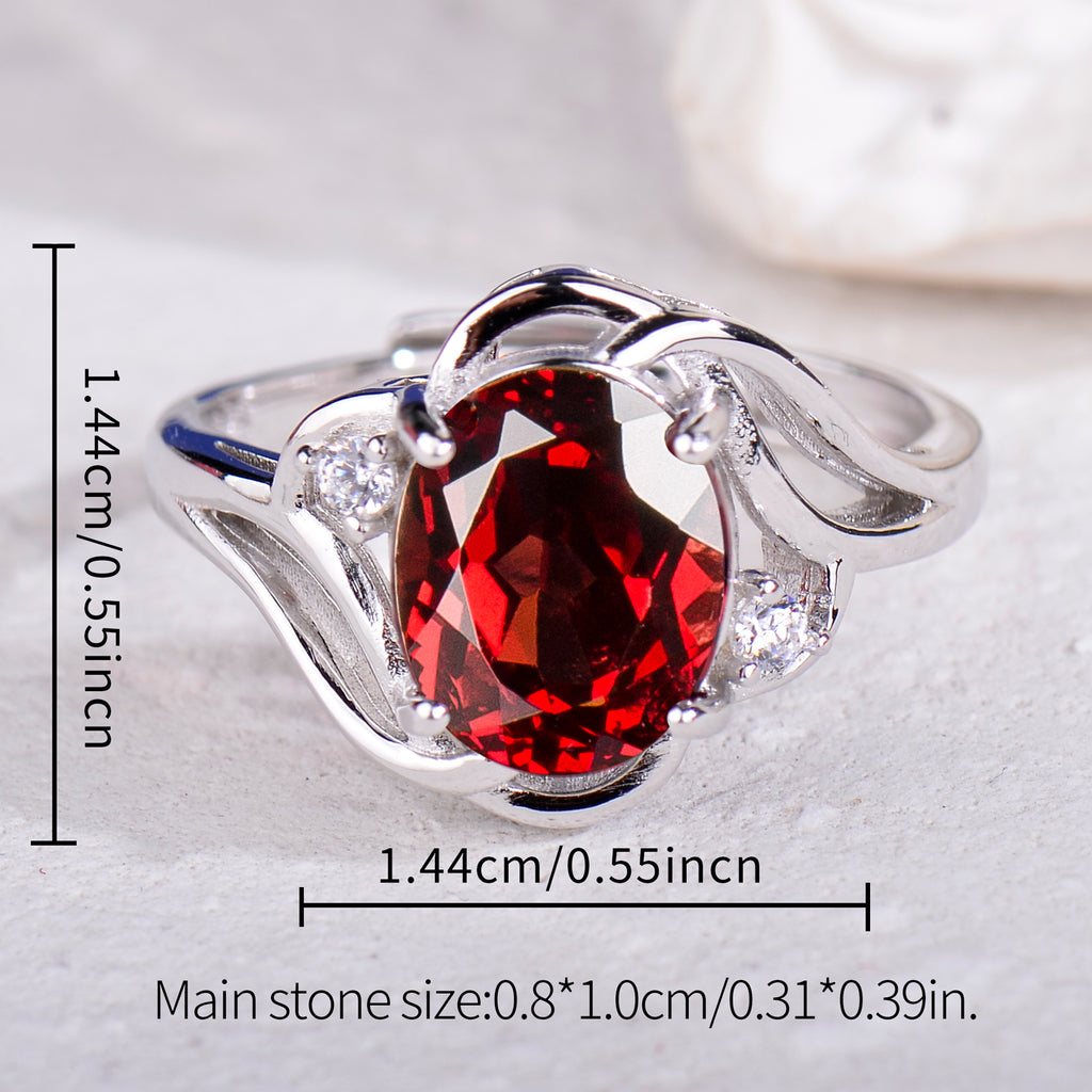 Natural Garnet S925 Sterling Silver Ring for Women | Wave Twist Adjustable Red Gemstone Ring | Elegant Mother's Day, Valentine's, Christmas Jewelry Gift for Her