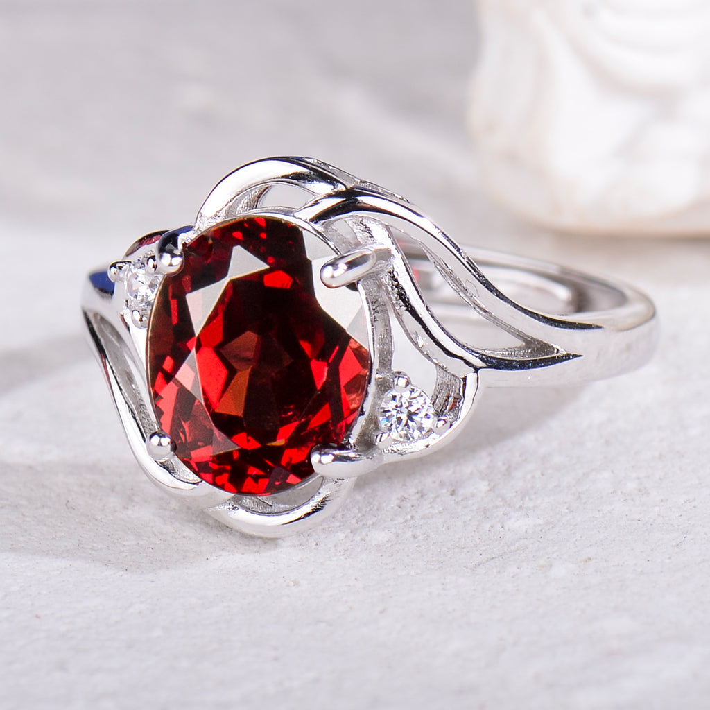 Natural Garnet S925 Sterling Silver Ring for Women | Wave Twist Adjustable Red Gemstone Ring | Elegant Mother's Day, Valentine's, Christmas Jewelry Gift for Her