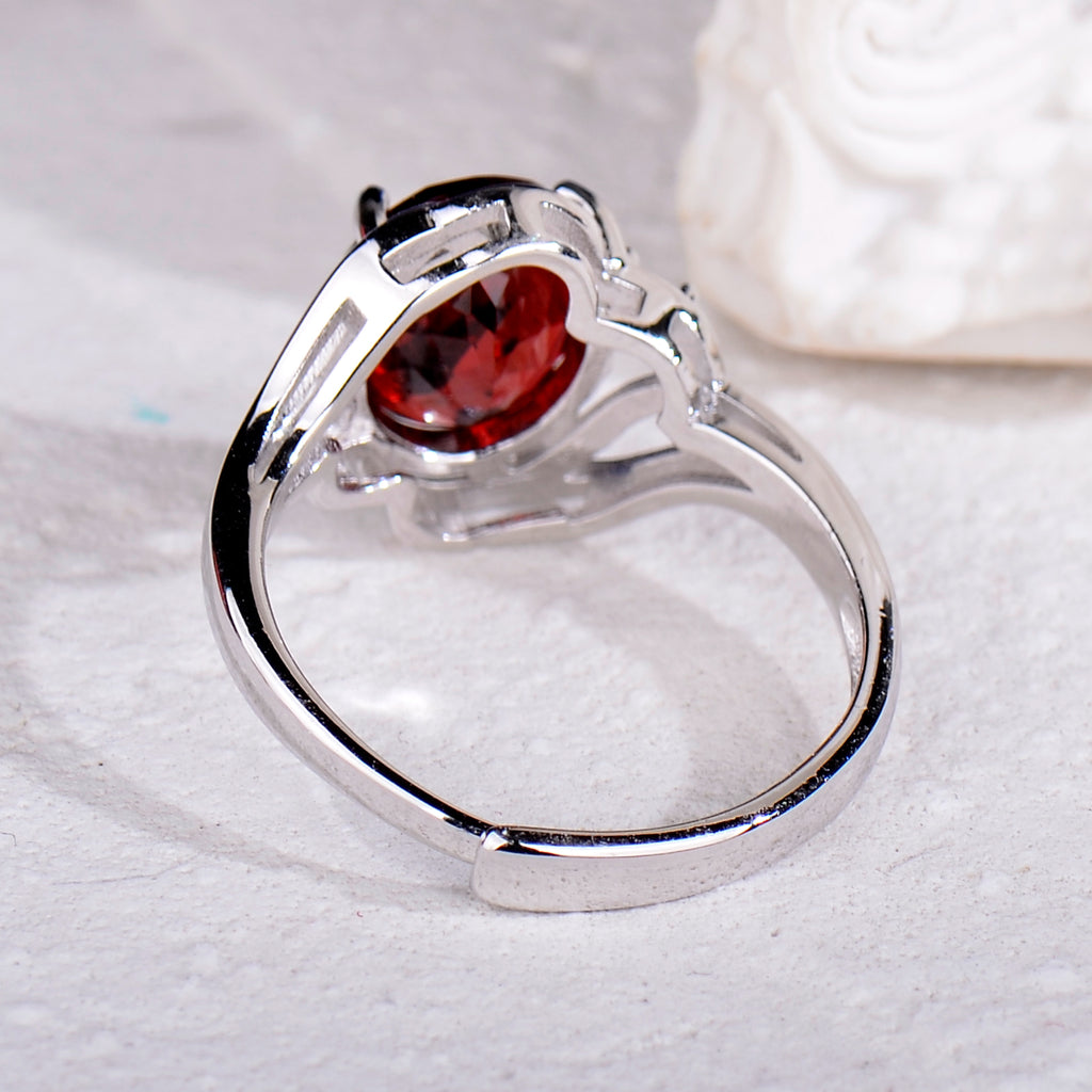 Natural Garnet S925 Sterling Silver Ring for Women | Wave Twist Adjustable Red Gemstone Ring | Elegant Mother's Day, Valentine's, Christmas Jewelry Gift for Her