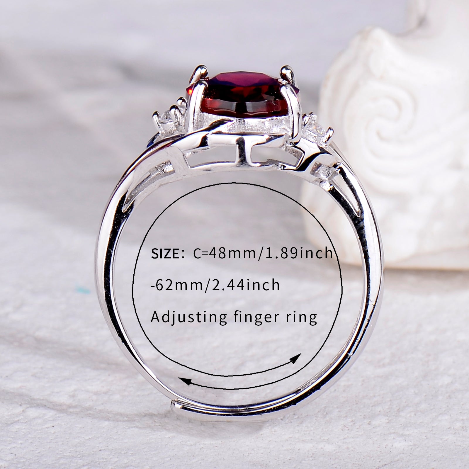 Natural Garnet S925 Sterling Silver Ring for Women | Wave Twist Adjustable Red Gemstone Ring | Elegant Mother's Day, Valentine's, Christmas Jewelry Gift for Her